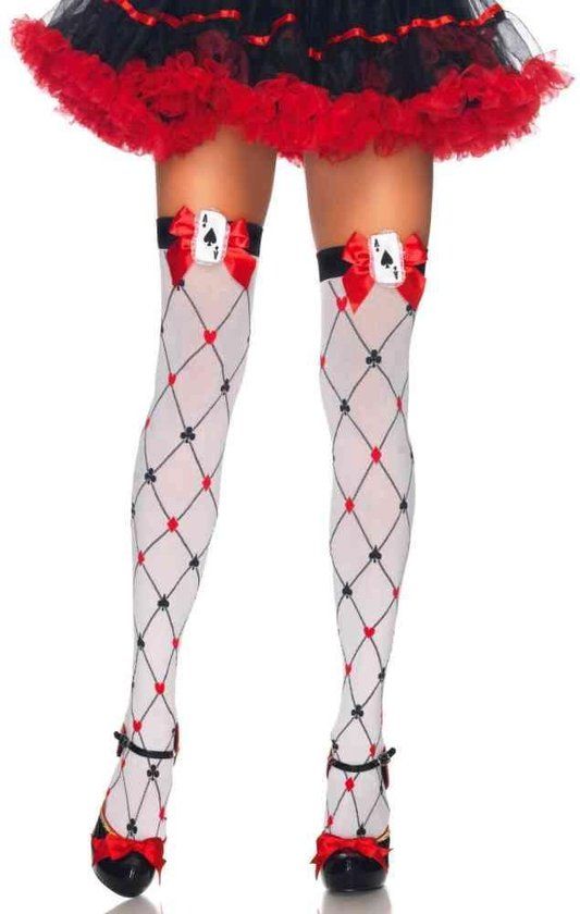 Leg Avenue Card Suit Thigh Highs - White - One Size