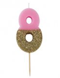 TALKING TABLES - Kaars op prikker cijfer 8 roze en goud glitter 13,8 cm