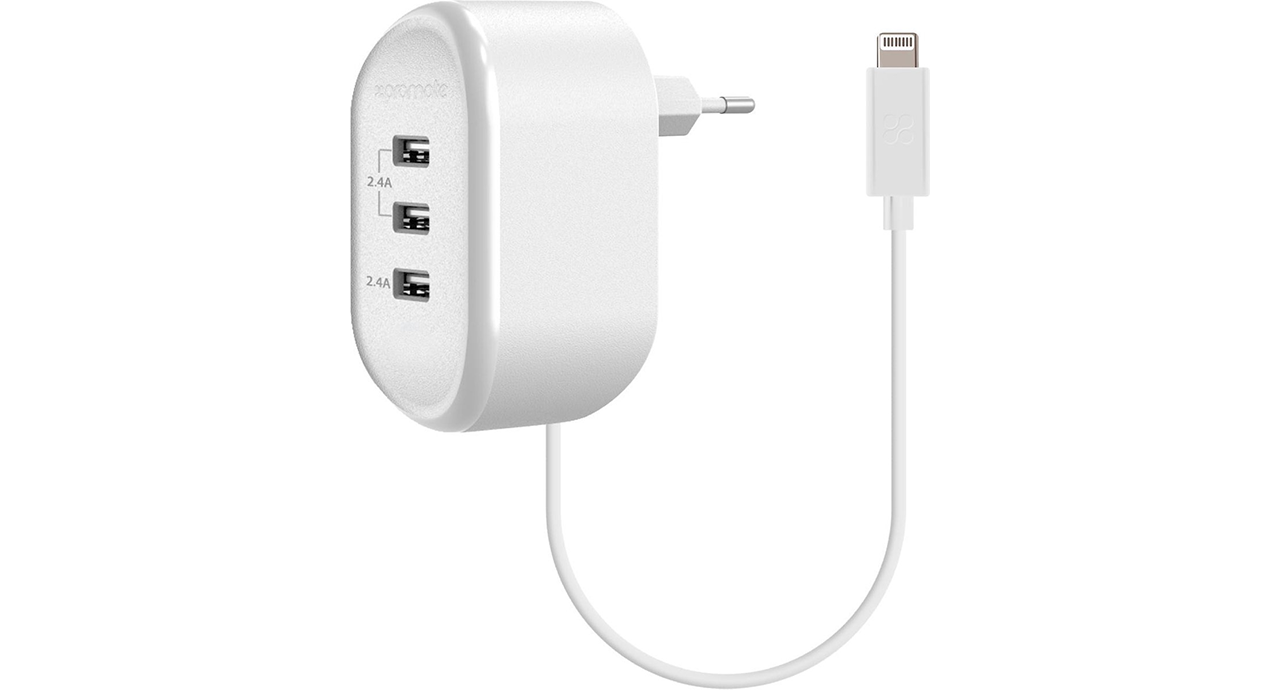 Promate Tornado-3LT - Thuislader - Lightning - 3 USB - Wit