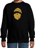Bellatio Decorations Bol Kerstman hoofd Kerstsweater - zwart met gouden glitter bedrukking - kinderen - 170/176