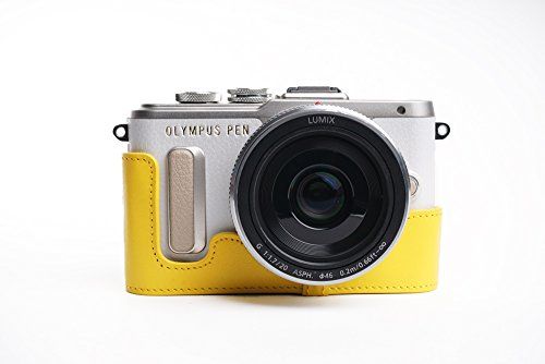 TP Handgemaakte Echt Lederen Halve Camera Case Camera Tas voor Olympus E-PL8 EPL8 - Geel