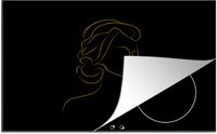 Merkloos KitchenYeah® Inductie beschermer 77x51 cm - Vrouw - Zwart - Goud - Line art - Inductie kookplaat accessoire