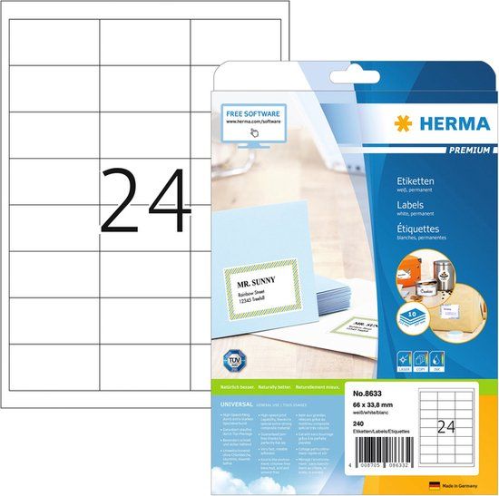 Herma Etiketten 8633 66x33.8mm Premium Wit 240st | 70 stuks