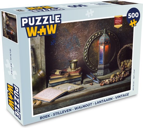 MuchoWow Puzzel Boek - Stilleven - Walnoot - Lantaarn - Vintage - Legpuzzel - Puzzel 500 stukjes - Sinterklaas cadeautjes - Sinterklaas voor grote kinderen