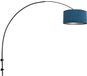 Steinhauer Gramineus Zwarte boog wandlamp Sparkled Light 8245ZW met blauw velours kap, hoogte 145 cm, metaalkleur, modern ontwerp