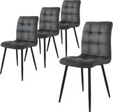 ML-design Eetkamerstoel set van 4 vierkant gewatteerd met rugleuning antraciet Keukenstoel met microvezel fluwelen bekleding