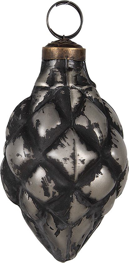 Clayre & Eef Kerstbal Ø 6 cm Zwart Glas - Metallic - Met Hanger