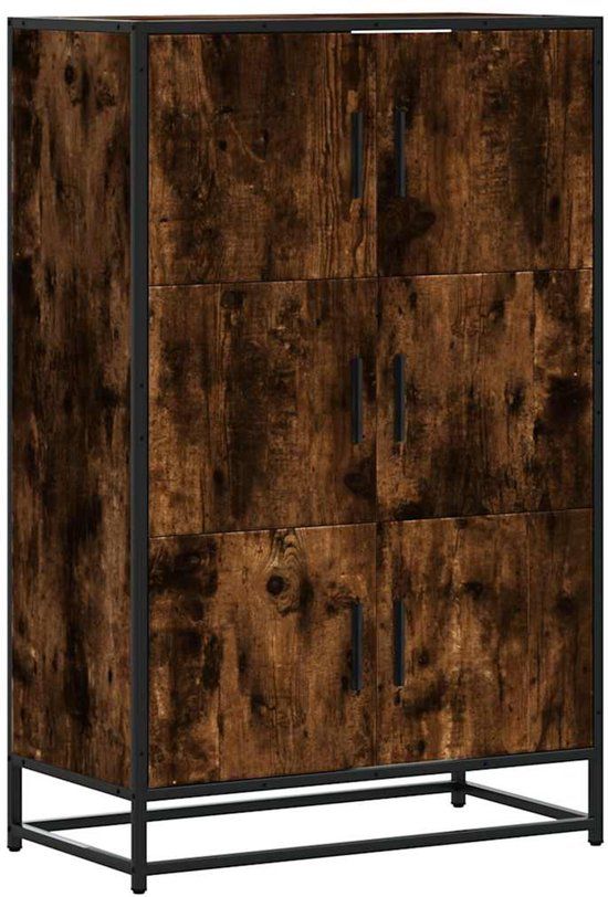 vidaXL Hoge kast 68x35x106,5 cm bewerkt hout en metaal gerookt eiken