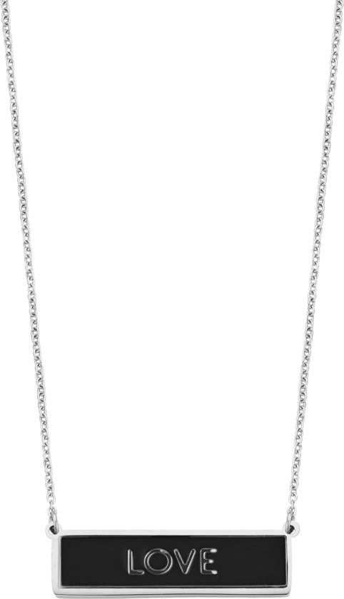 Key Moments Color 8KM NE0002 Stalen Collier met Hanger - Love - Lengte 40 + 5 cm - Zilverkleurig / Zwart