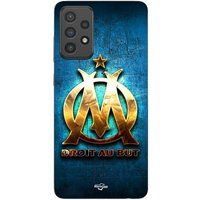 Maniacase Coque Pour Samsung Galaxy A72 OM dorée brilant droit au but fond bleu