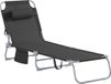 SoBuy Fauteuil pliable, Chaise longue de jardin réglable avec appui-tête et sac de rangement, Fauteuil ergonomique d'extérieur, jardin, balcon et terrasse, Noir, OGS35-SCH