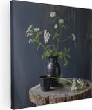 Artaza Canvas Schilderij Twee Zwarte Vazen ​​Met Bloemen - 80x80 cm