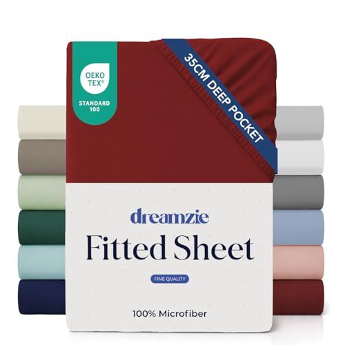 Dreamzie Hoeslaken 150x190/200 Kap 35 cm voor dikke matras - 100% microvezel - Bordeaux, gecertificeerd zonder chemische producten (Oeko TEX), hoeslaken met volledig elastiek