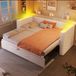 STILVORA Eenpersoonsbed 90x200 cm – Uittrekbed 2-in-1 Tot 180x200 cm – App-LED & Handmatige Bediening – Fluweel MDF – Beige – Zonder Matras