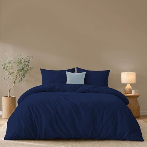 Twinzen Dekbedovertrek 200x200 cm met 2 kussenslopen 50x70 cm, donkerblauw