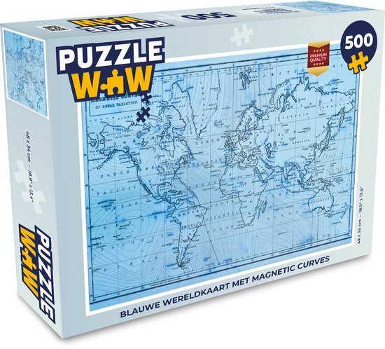 MuchoWow Puzzel Wereldkaart - Blauw - Lijnen - Legpuzzel - Puzzel 500 stukjes - Sinterklaas cadeautjes - Sinterklaas voor grote kinderen