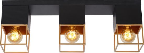 Lucide Rixt Plafonnière - Zwart - 3xE27 - Dimbaar