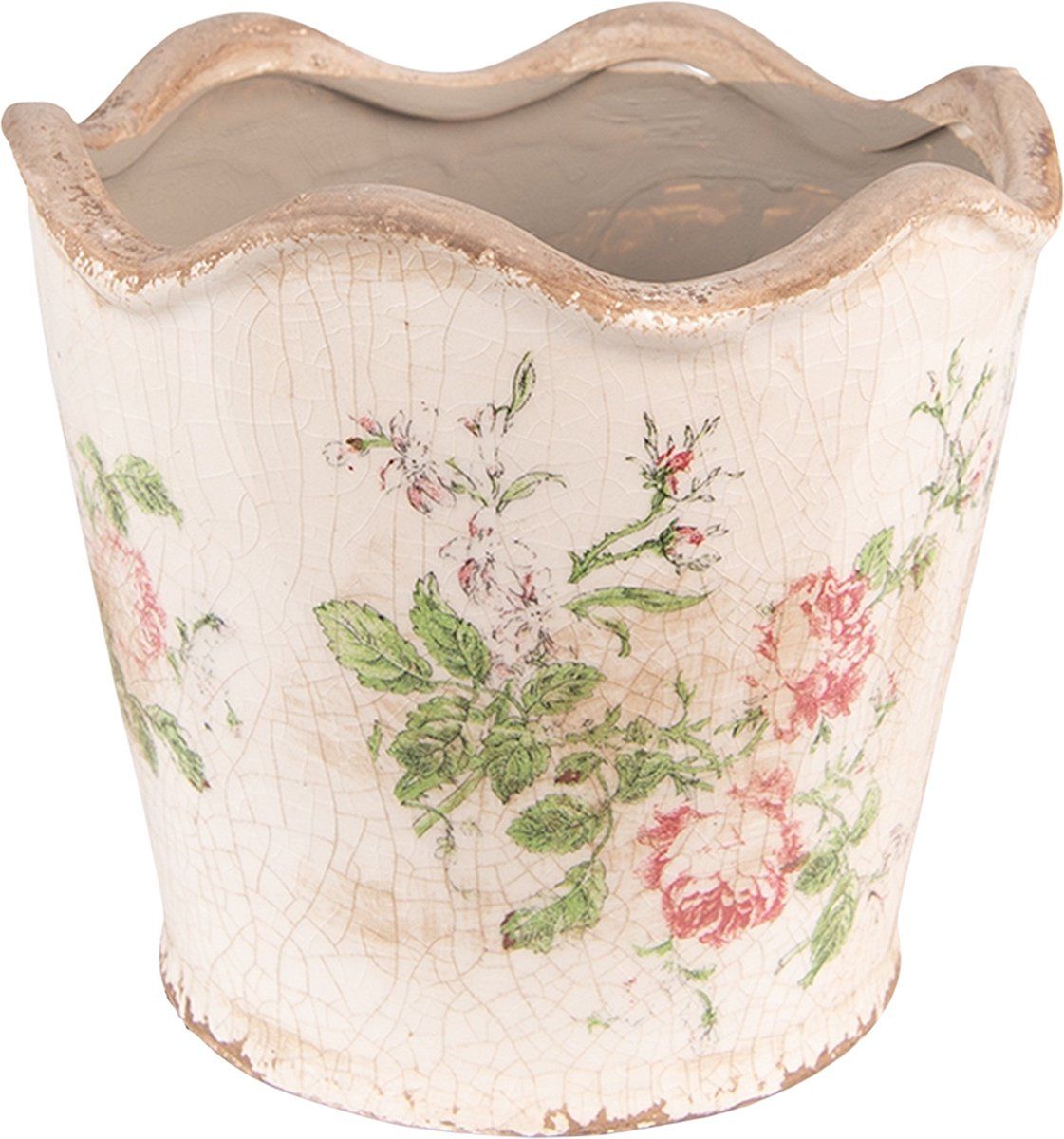 Clayre & Eef Bloempot Ø 18x17 cm Roze Beige Keramiek