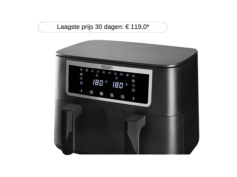 Bourgini Duo Airfryer XXL - 8L - Dual Zone - Touchscreen - 2600W - Black
