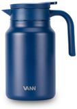 VANN® 3-wandige RVS Thermoskan 1.5L – Isoleerkan – Schenkkan met Drukknop – Voor Koffie, Thee, IJswater & Meer – VANN® Family Jug – Dark Blue