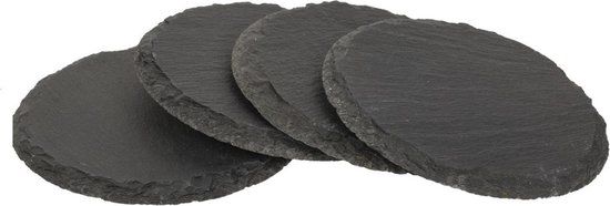 Out of the Blue Set van 4 leisteen glazen onderzetters, rond, zwart, 10 cm diameter