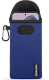 MobyDefend Hoesje - Geschikt voor Motorola Edge 50 Neo / Edge 60 Neo - Neopreen Pouch Met Karabijnhaak - Insteek - Riemlus - Blauw