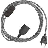 Creative Cables Snakebis Zig-zag E27 Kit de câble avec douille. Cordon zigzag en tissu et prise à deux broches 3 m argent