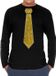 Bellatio Decorations Verkleed shirt heren - stropdas glitter goud - zwart - carnaval - longsleeve M