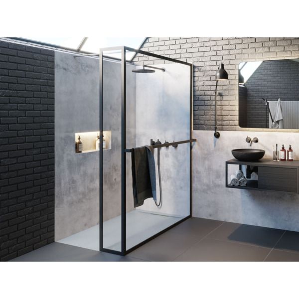 RIHO Lucid GD402 inloopdouche 100x200cm met 30cm zijwand met handdoekrek kader mat zwart G005034121