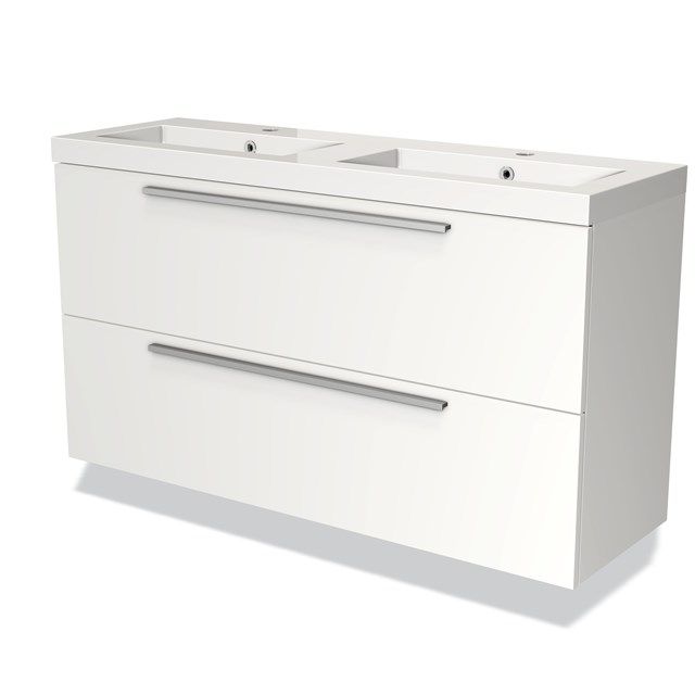 Maxaro Badkamermeubel 120cm Modulo Slim Mat Wit 2 Lades Vlak Wastafel Mineraalmarmer
