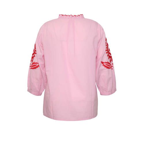 Paprika Roze Plus Size Top met Borduursels