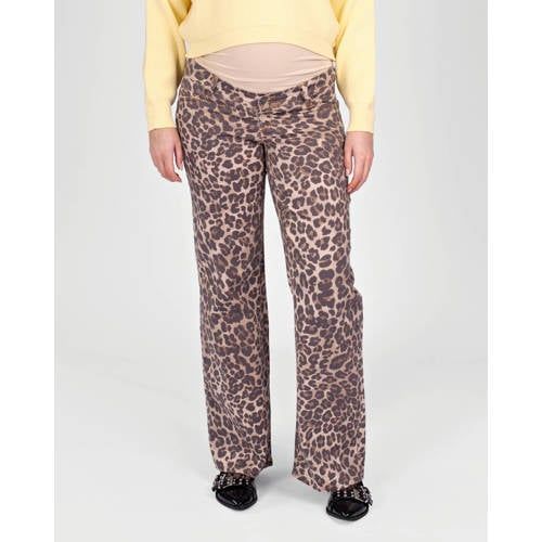 LOVE2WAIT straight regular waist zwangerschaps casual broek met panterprint bruin
