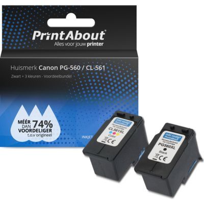 PrintAbout Huismerk Canon PG-560 / CL-561 Zwart + 3 kleuren Voordeelbundel