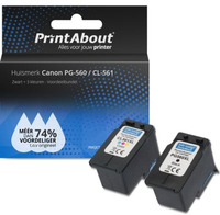PrintAbout Huismerk Canon PG-560 / CL-561 Inktcartridge Zwart + 3 kleuren Voordeelbundel