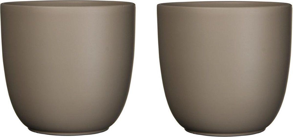 Mica Decorations Bloempotten - 2 stuks - mat taupe bruin keramiek - H11 x D12 cm