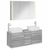 vidaXL Badkamermeubelset 4 st Grijs Sonoma Bewerkt hout en glas