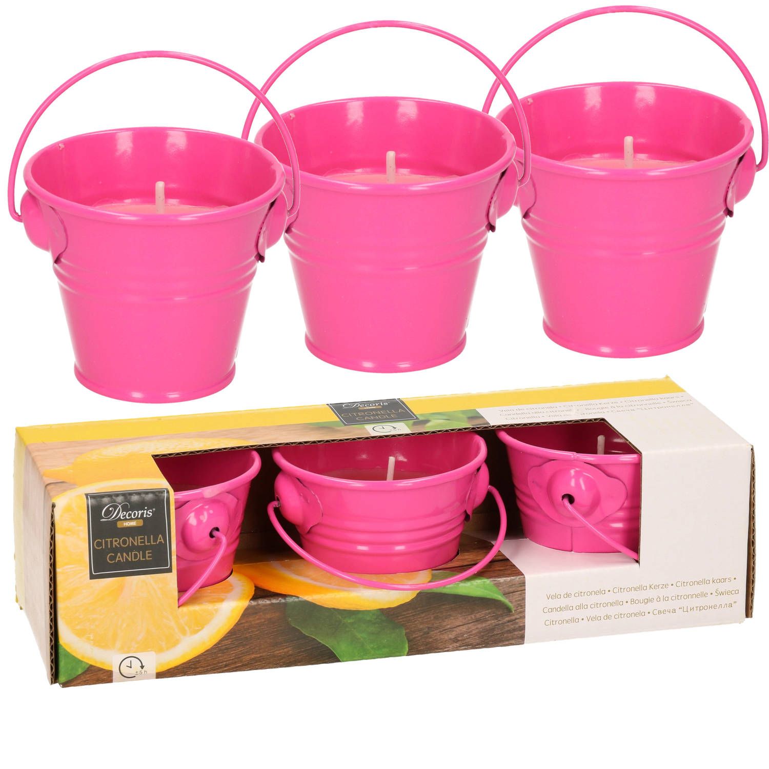 Decoris Set van 6x anti muggen Citronella kaarsjes - Roze