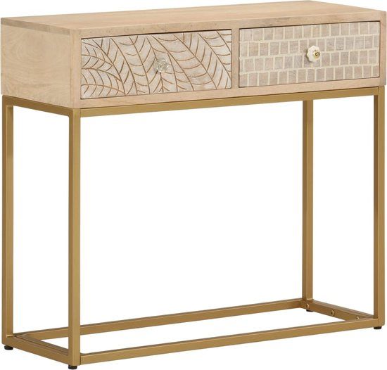 vidaXL Wandtafel - 90x30x76 cm - Massief Mangohout en IJzer