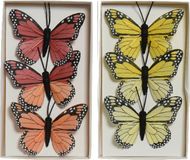 Decoris Butterflies on wire - 6x pieces - red - yellow - 6 cm