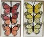 Decoris Butterflies on wire - 6x pieces - red - yellow - 6 cm