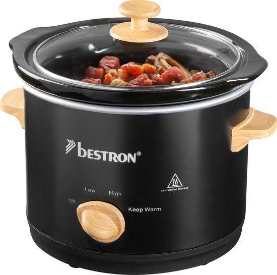 Bestron Slowcooker 120W - ASC150BW - 1.5L - Zwart/Hout