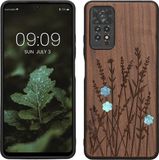 kwmobile telefoonhoesje geschikt voor Xiaomi Redmi Note 11 Pro / Note 11 Pro (5G) / Note 12 Pro (4G) - Houten Back Cover - Donkerbruin Parelmoer Lavendel