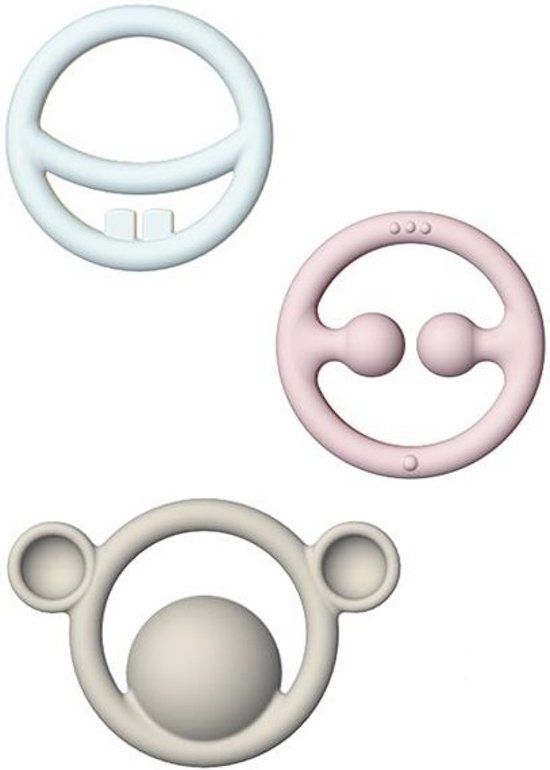 Moluk Bijtringen Pastelkleuren 12.5 Cm - Blauw/Geel/Roze - Rubber