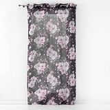 douceur d'intérieur Gordijn met oogjes 140 x 240 cm zandkleurig voile bedrukt fluwelen bloem zwart