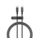 Philips DLC5060CC USB-C-kabel 60W PD, 2 m, 2 stuks, snel opladen, gevlochten en duurzaam, huisdierbestendig, datasynchronisatiekabel voor Android Auto, CarPlay, laptop, tablet