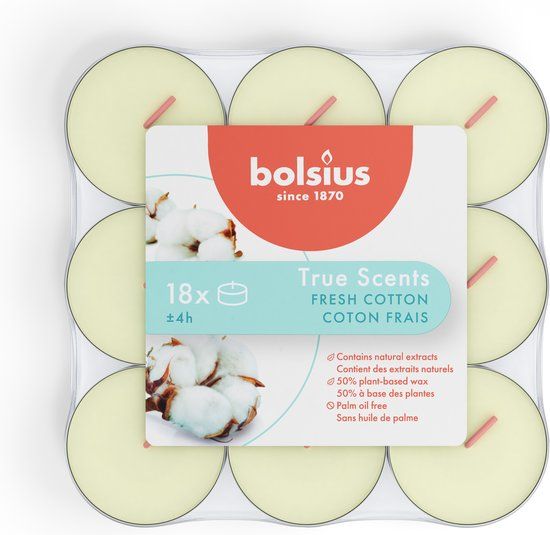 Bolsius True Scents Fresh Cotton Scented Tealights - 18 Pack