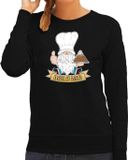 Bellatio Decorations foute kersttrui/sweater dames - Oliebollen bakker - zwart - kabouter/gnoom XS