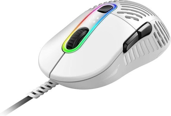 Mountain Makalu 67 RGB Gaming muis met uniek, gepatenteerd lichtgewicht ribdesign constructie, PixArt PAW3370 sensor en 100% PTFE-muisvoetjes (wit)