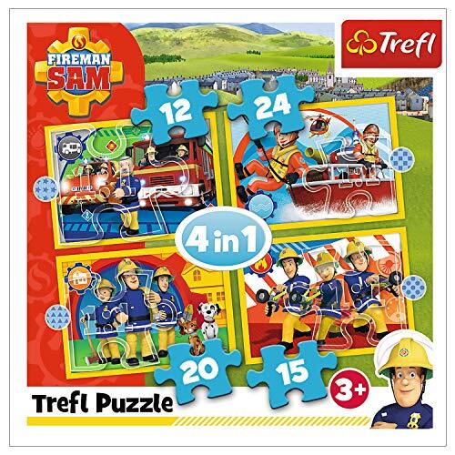 Trefl 34373 Puzzel, nuttige brandweerman Sam, van 12 tot 24 delen, 4 sets, voor kinderen vanaf 3 jaar