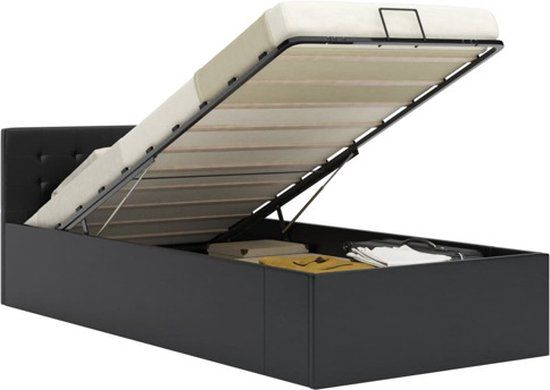 VidaXL Bedframe met opbergruimte, hydraulisch, kunstleer, zwart, 90x200 cm